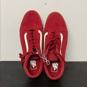 Vans Bold Red Suede Shoes with White Stripe